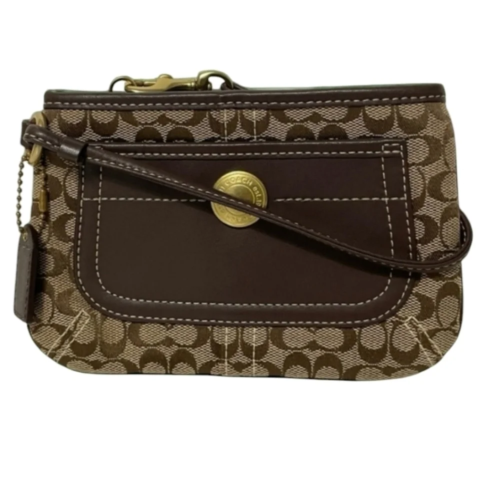 Vintage Coach Leather Canvas Signature Jacquard Wristlet